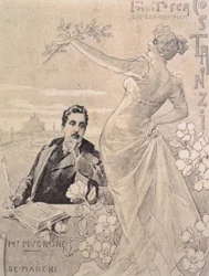 Jubileumspostkort av den første forestillingen av operaen "Tosca", av Giacomo Puccini (1858-1924) 1900
